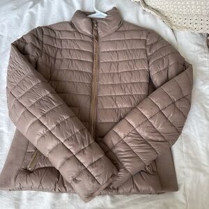 Love Tree Quilted Puffer Jacket in Taupe